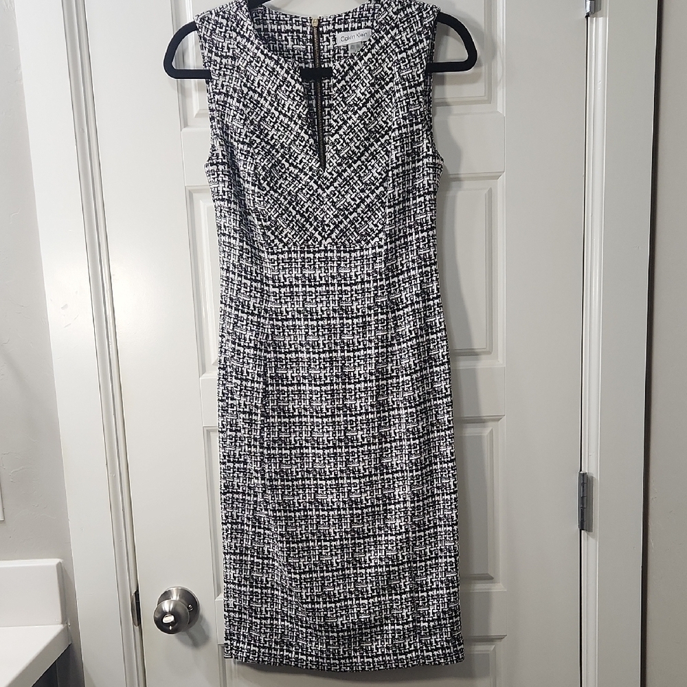 Calvin Klein Monochrome Boucle Midi Dress Size 2
